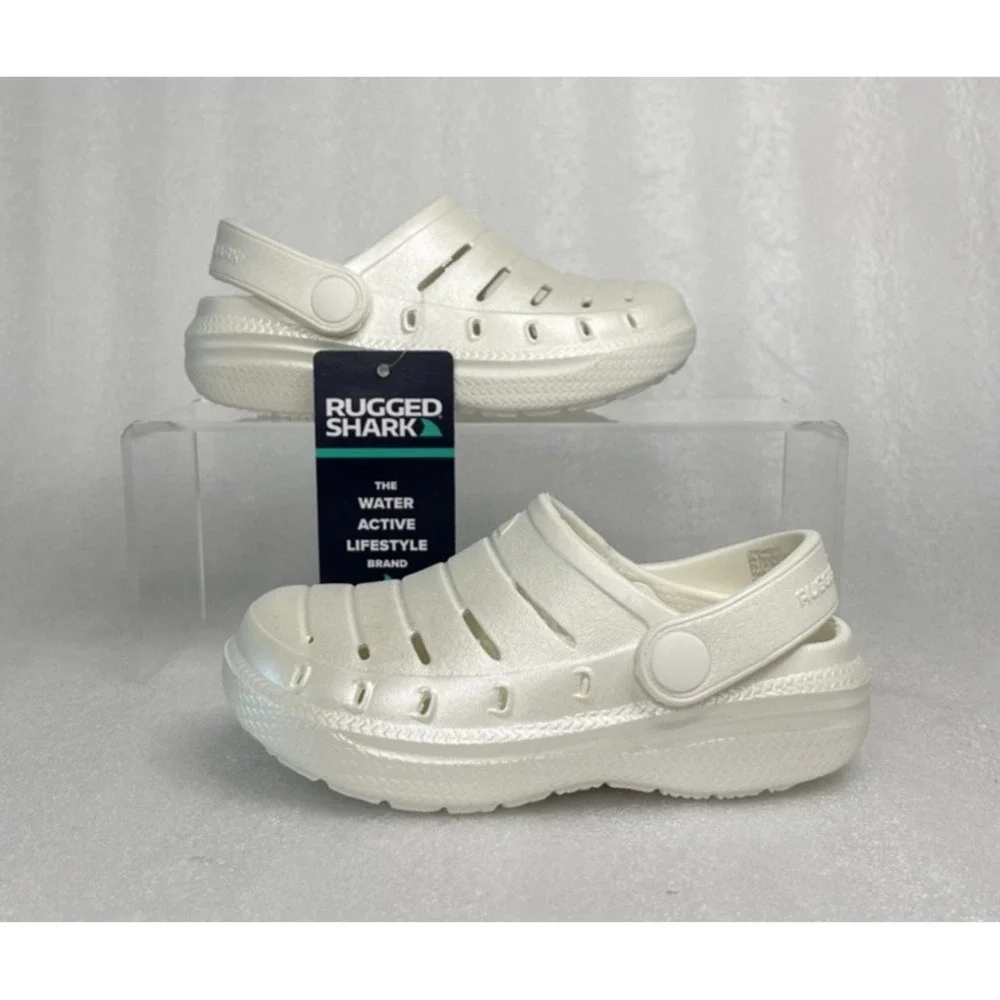 Rugged Shark Eva White Pearl Clogs Slip on Sandals Toddler Girls Size 8 NEW